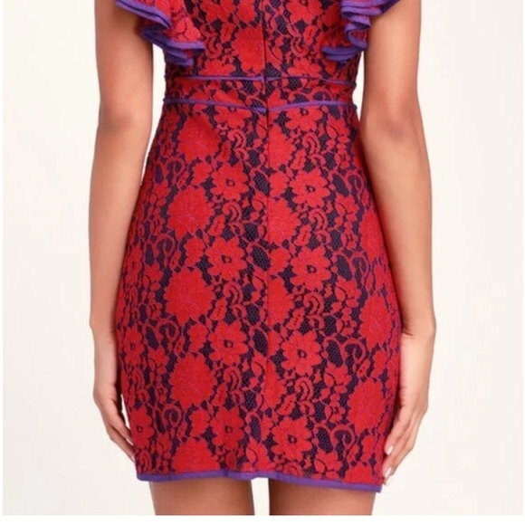 Lulu’s Purple and Red Lace Ruffle Mini Dress NWT - Picture 5 of 12